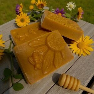 got milk, soap, a pack of 3 Honey  Soap Bars